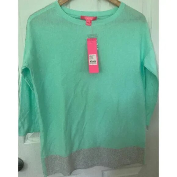 Lilly Pulitzer Dayna Coolmax Resort Aqua Teal Gray Semi Sheer Sweater 001901 XS - Picture 2 of 12